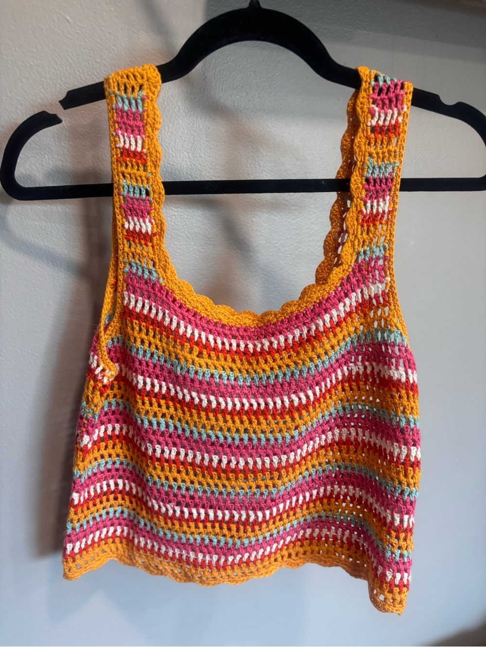 NWOT Pink Lily  Crocheted Striped Tank Top - Yellow, Pink, White, Teal